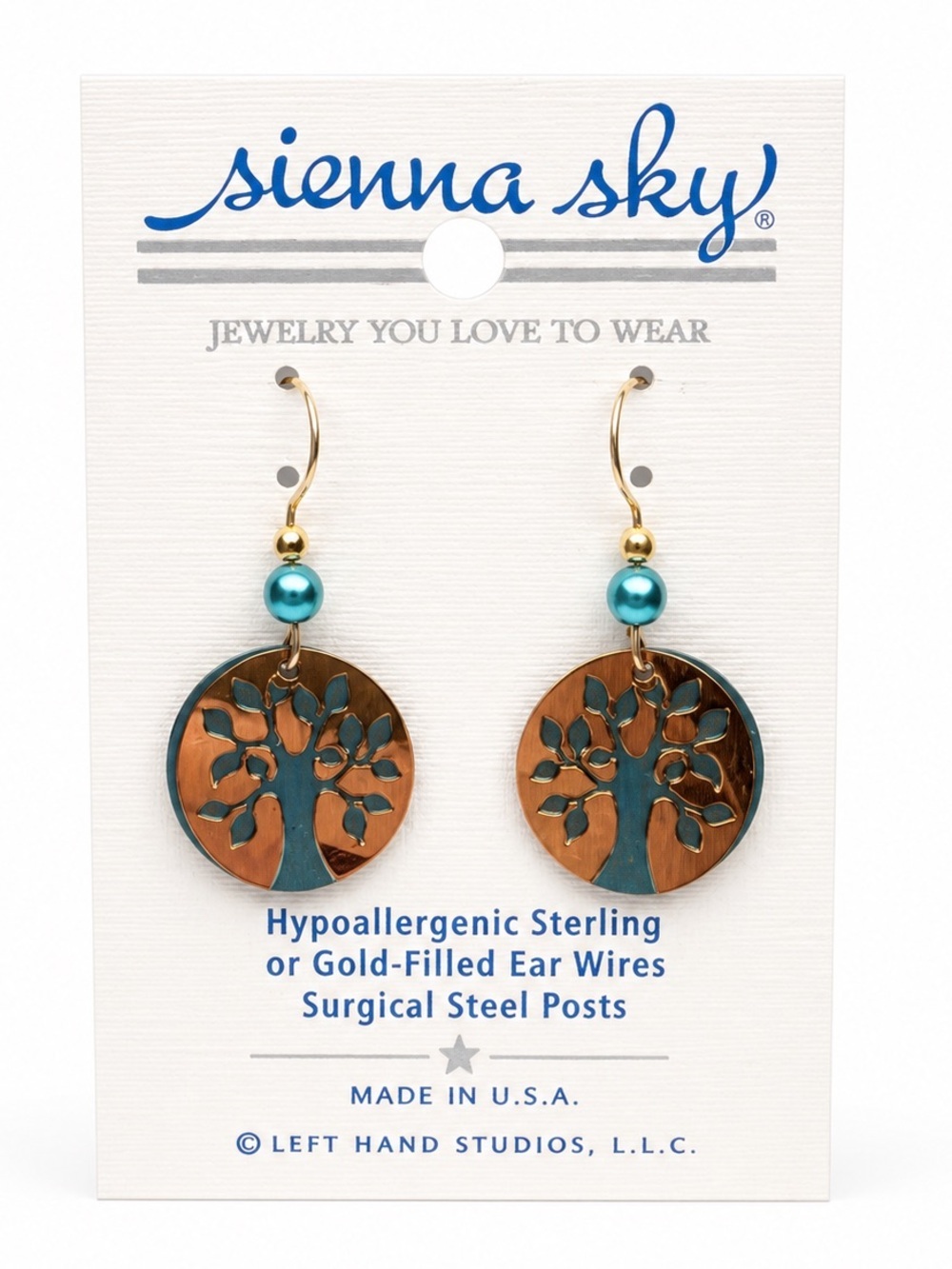 Sienna Sky Tree of Life Earrings Gold Teal Handmade Boho USA